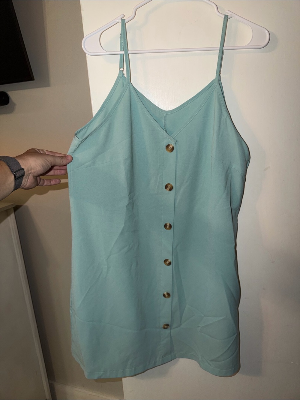 SHEIN Mint Green Button-Front Cami Mini Dress